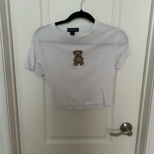 White teddy bear baby tee crop top
